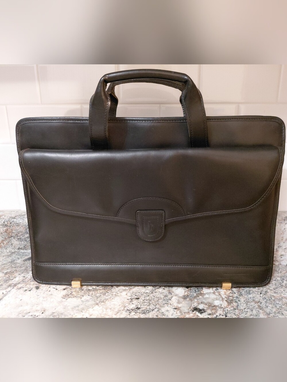 Vintage Hartmann By Lombardo Black Leather Foldover Gusset Briefcase Laptop Bag
